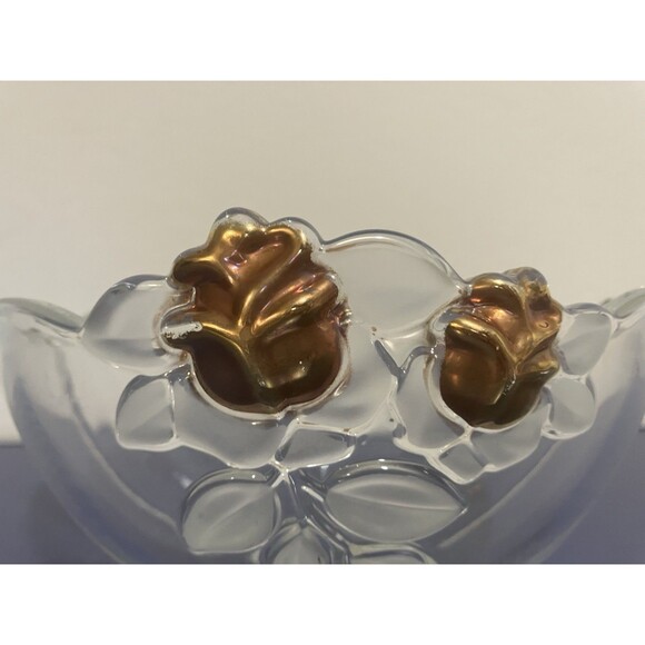 Vintage Mikasa Gilded Rose Gold Accented Frosted Leaf Crystal Clear  fruit Bowl - Picture 5 of 16